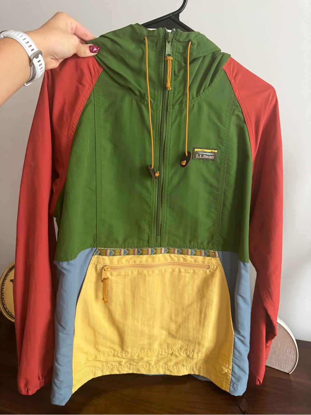 L.L. Bean Women’s Colorblock Windbreaker Jacket - Green/Red/Yellow